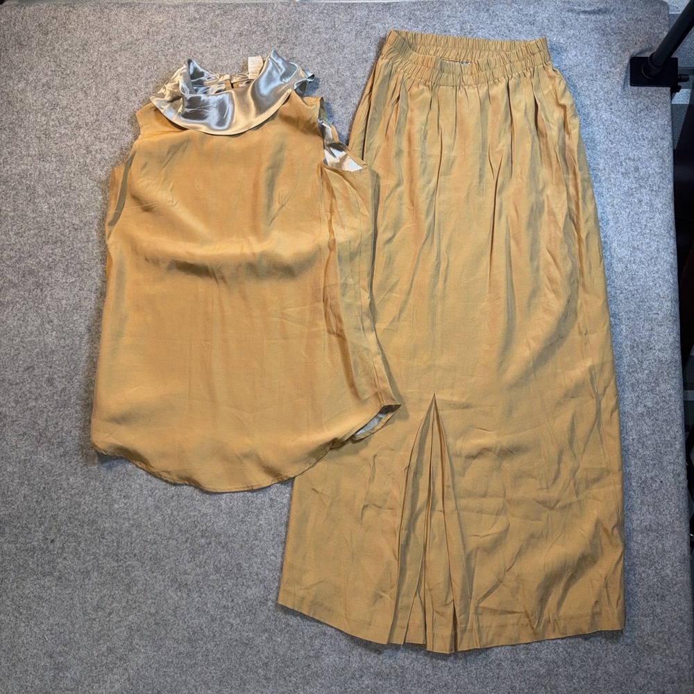 Design Todays D-450 Skirt Set S Gold Metallic Cowl Neck Rayon Made in USA